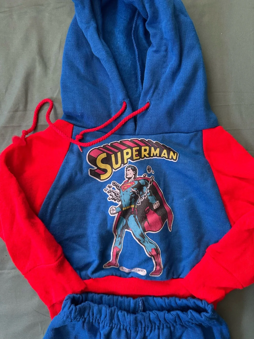 Vintage Superman Red & Blue Kids Costume Hoodie and Pants Set (9-12 month +)
